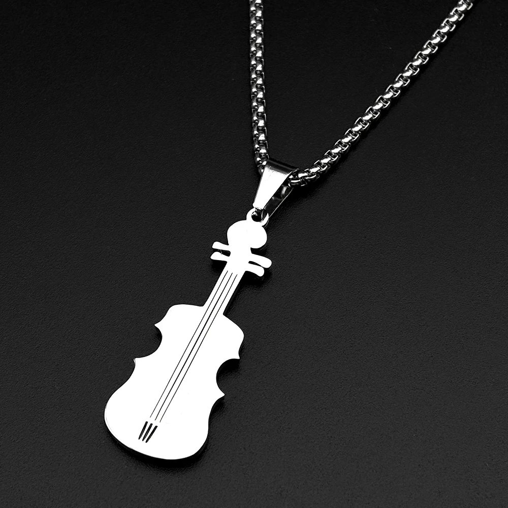 Vollständig mit Strass Besetzte Geigen-Anhänger-Halskette für Damen und Herren, Edelstahl in Goldfarbe, Klassische Musikliebhaber-Modekette, Schmuckgeschenk – Detail 6