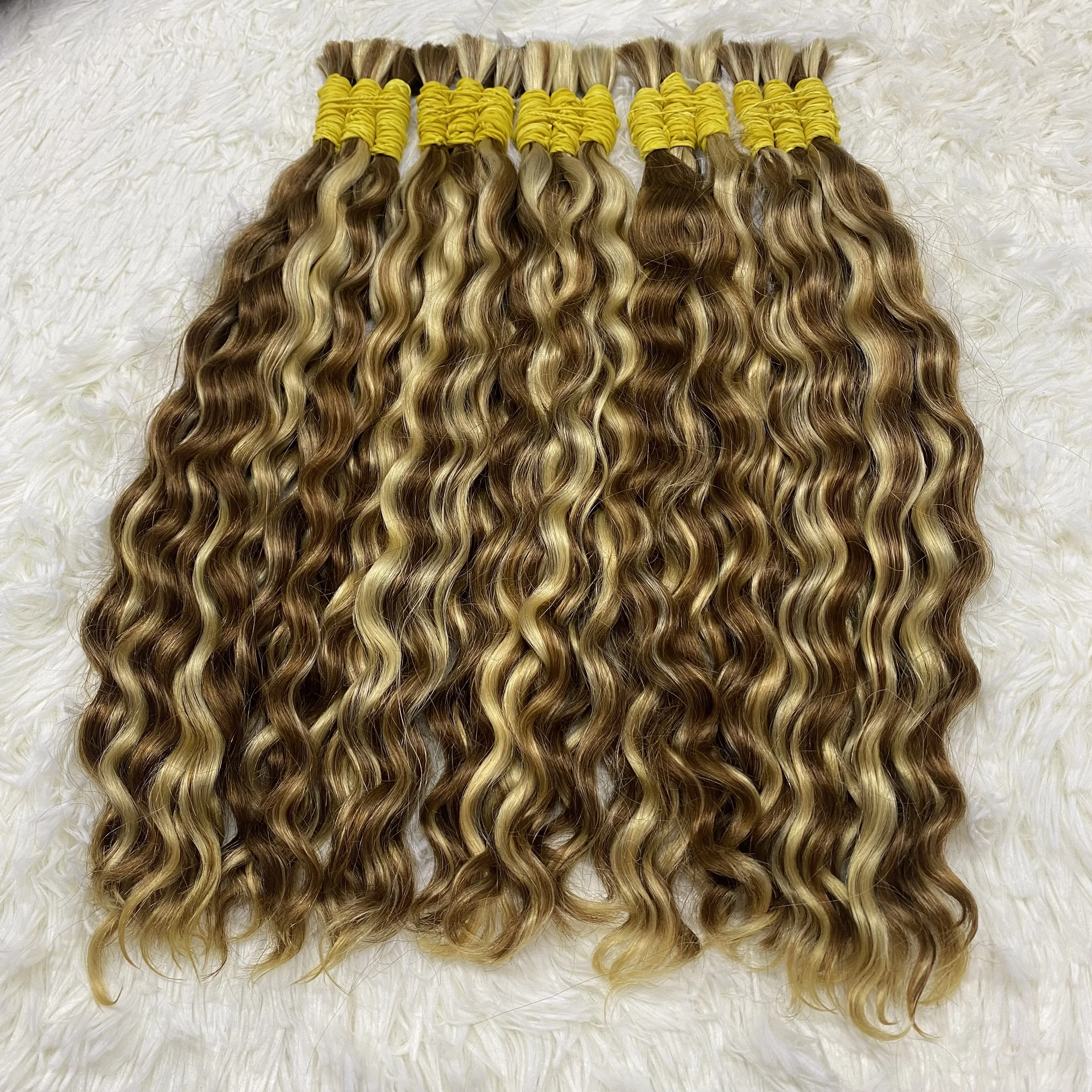 4/613 Curl Bulk Menschenhaar zum Flechten Highlight Curly Wave doppelt gezogene Boho knoten lose Zöpfe Bündel kein Schuss Großhandel