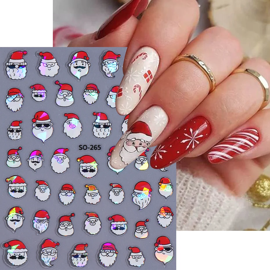 3D Laser Rode Kerstman Nagelsticker Kerst Winter Sonwflake Zelfklevende Sliders Decals DIY Manicure Art Decoratie Tips