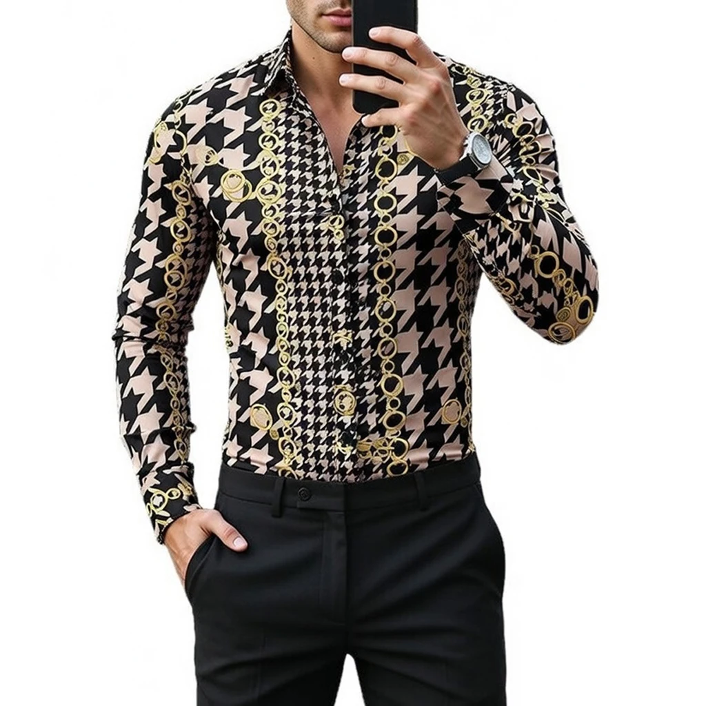 

Luxury 3D Printed Khaki Men Shirt Autumn Turndown Collar Button Handsome Male Casual Shirts Plus Size M-6XL Mens Fashion Clothes