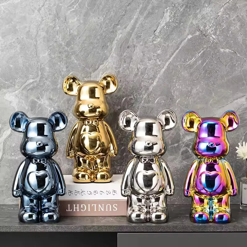Decoración de oso de amor, artesanías de cerámica, gabinete de vino, estilo europeo, estatua de dibujos animados, figura de dibujos animados Kawaii, estantería para libros de oficina