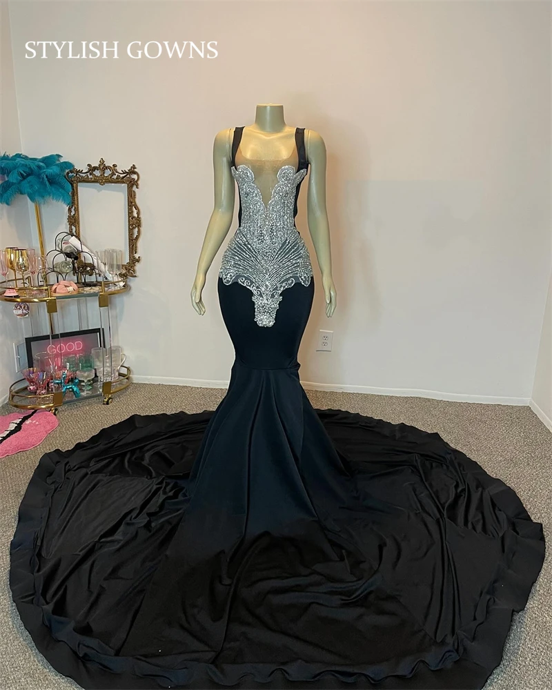 

Sexy Sweetheart Long Prom Dress Black Girls 2024 Bead Crystal Rhinestone Birthday Party Dresses Mermaid Evening Gowns Customized