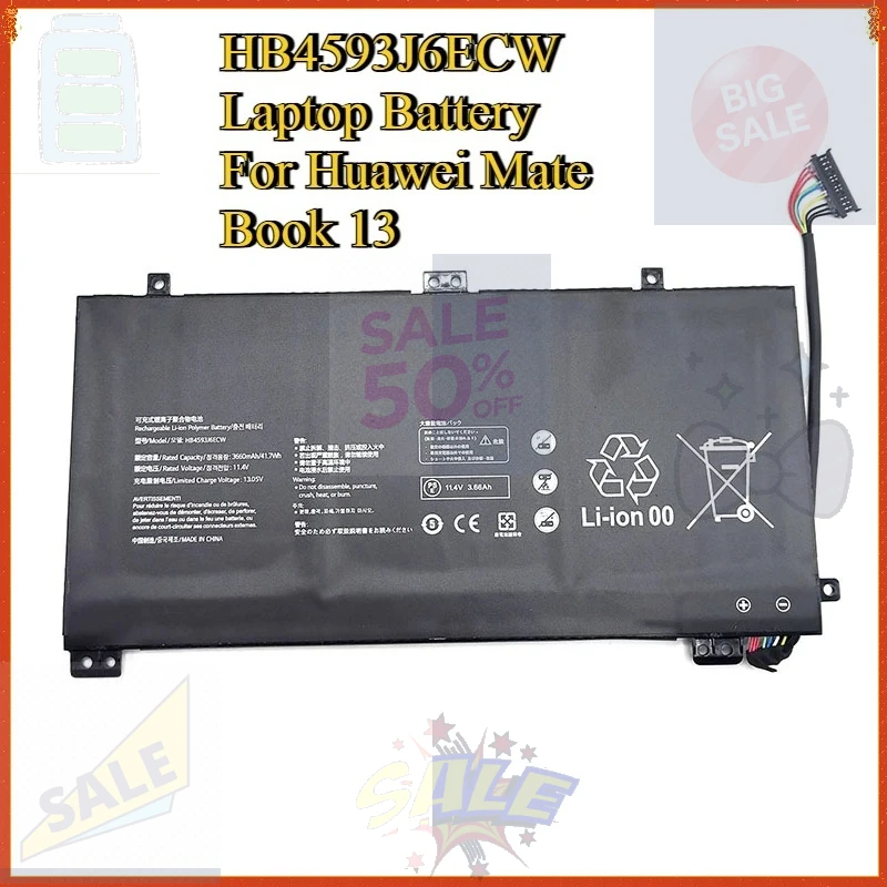 

Аккумулятор для ноутбука HB4593J6ECW для Huawei MateBook 13 2020 WRT-W19 WX9 W29 i7 HN-W19L W19R WRT-W09 W19L, 11.4V 3660mAh