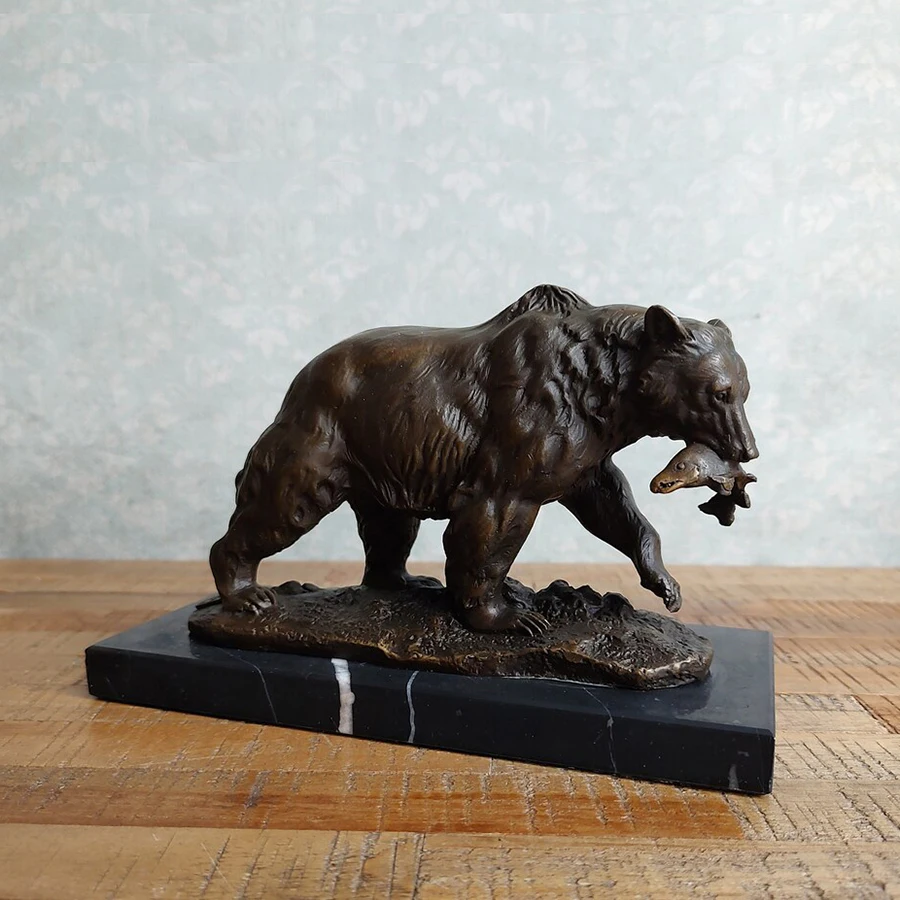 Скульптура дикой природы, бронзовый медведь, статуя рыбы, фигурки животных, художественное украшение дома, подарки для детской комнаты Скульптура дикой природы, бронзовый медведь, статуя рыбы, фигурки животных, художественное украшение дома, подарки для детской комнаты