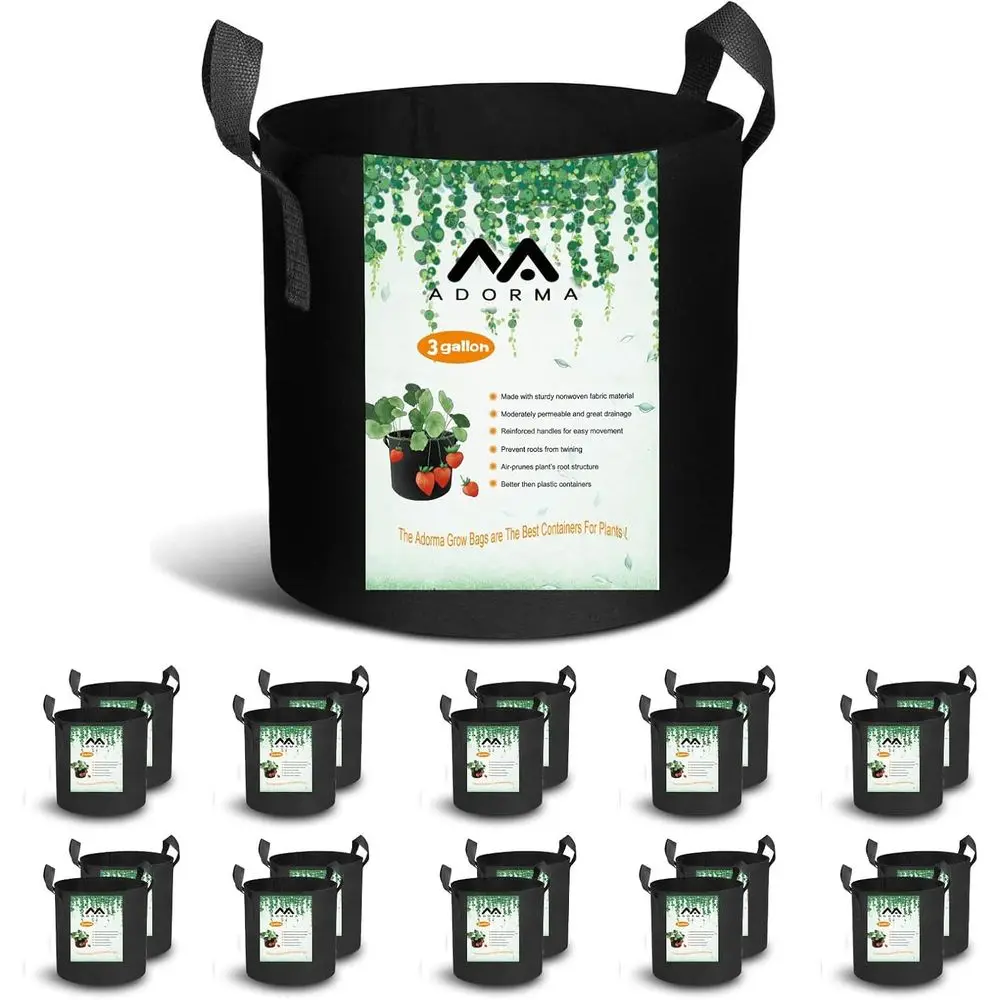 20-Pack 3 Gallon Grow Bags, Heavy Duty Aeration Fabric Pots with Handles, 300G Thickened Nonwoven Pots for Plants/Vegetables/Flo