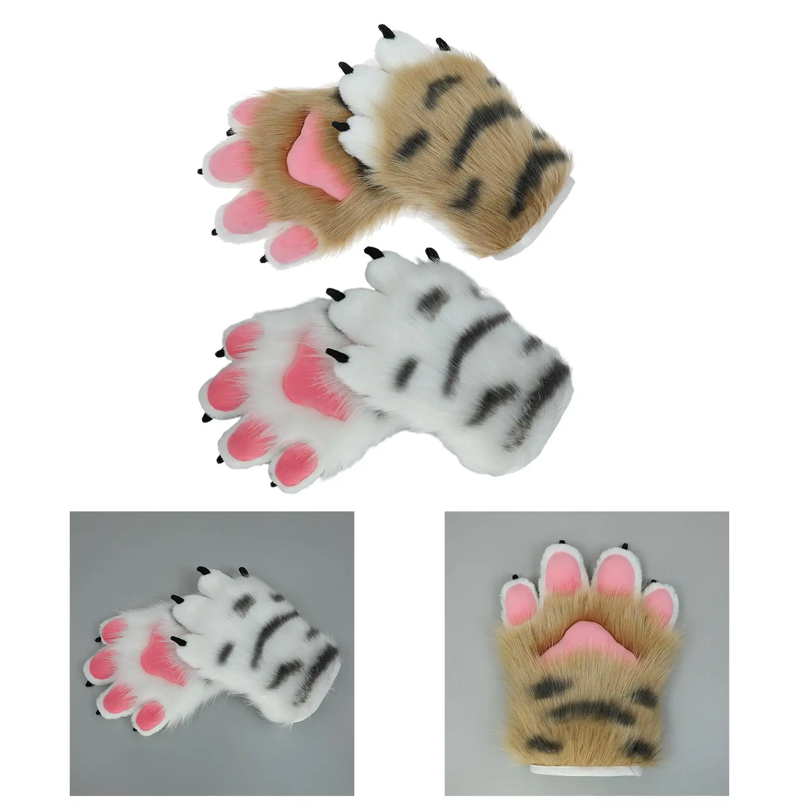 2 Pieces Furry Gloves Tiger Paw Shape Warm Cute Plush Hand Gloves for Cosplay Presents Fancy Dress up Party Christmas Party