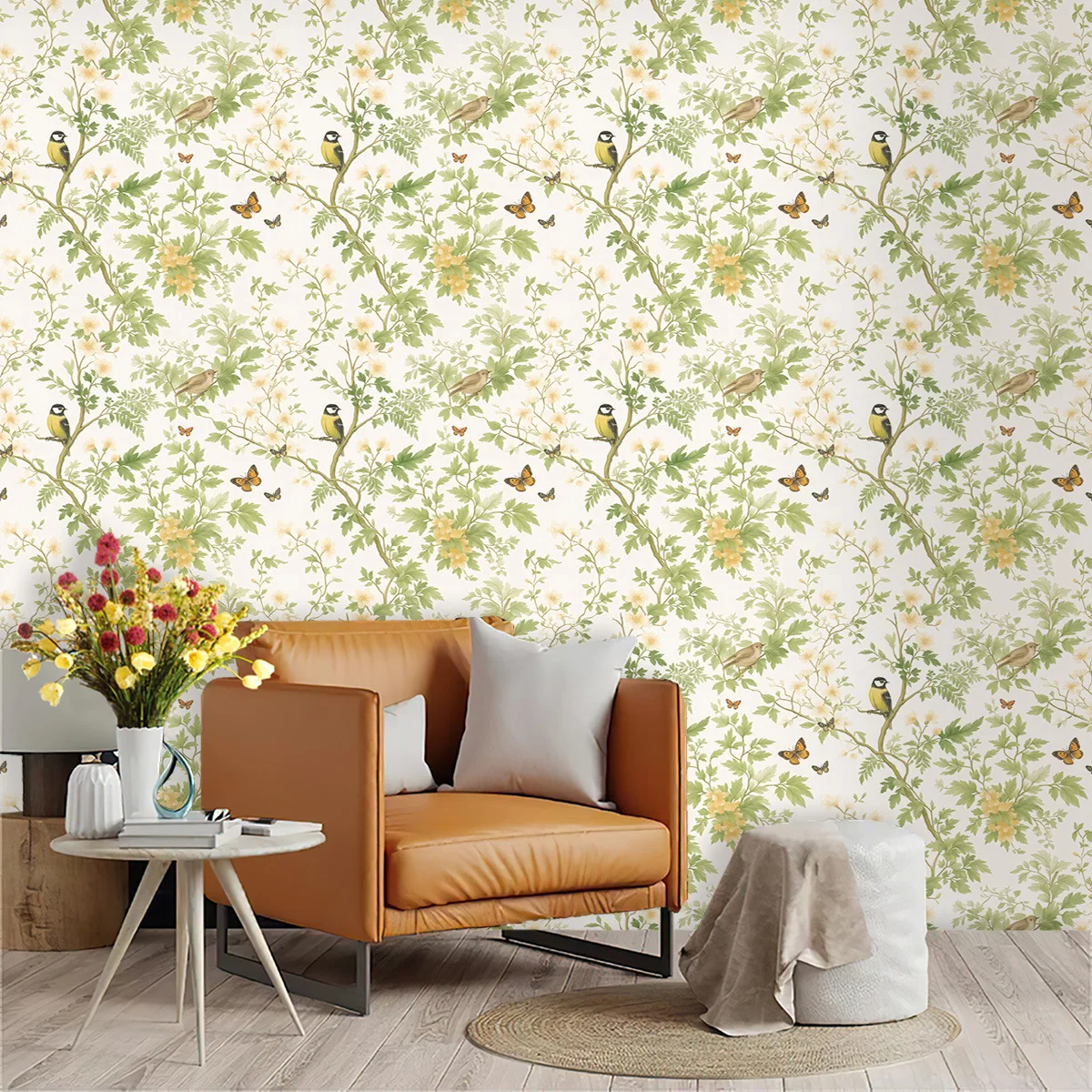 Tropical Birds Peel and Stick Wallpaper Self Adhesive PVC Waterproof Cabinet Sticker Forest Bird on the Branch Wall Paper Mural