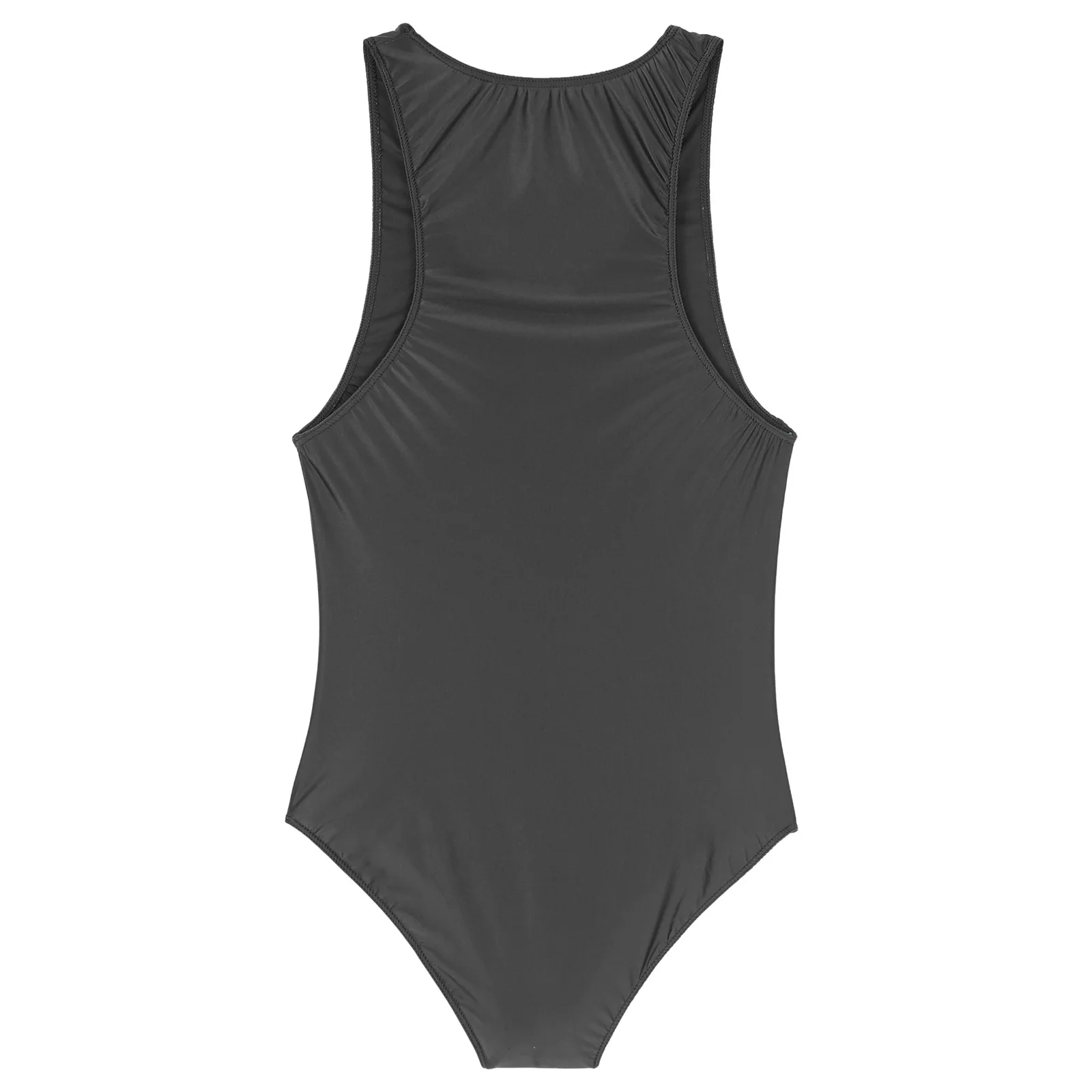 Womens Glossy Bodycon Bodysuit Sleeveless U Neck Racer Back Leotard Skinny Jumpsuit Swimwear Sports Fitness One-Piece Unitard