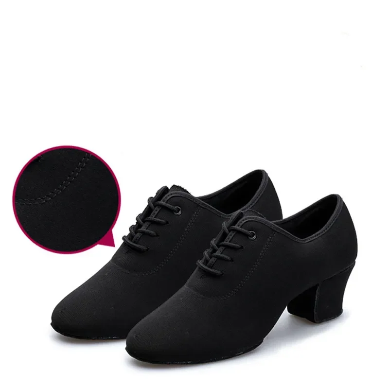 Woman Latin Salsa for Dancing Adult Two Point Soles Teacher Soft Oxford Cloth Ballroom 5cm Cuban Heels for Women Dance Shoes