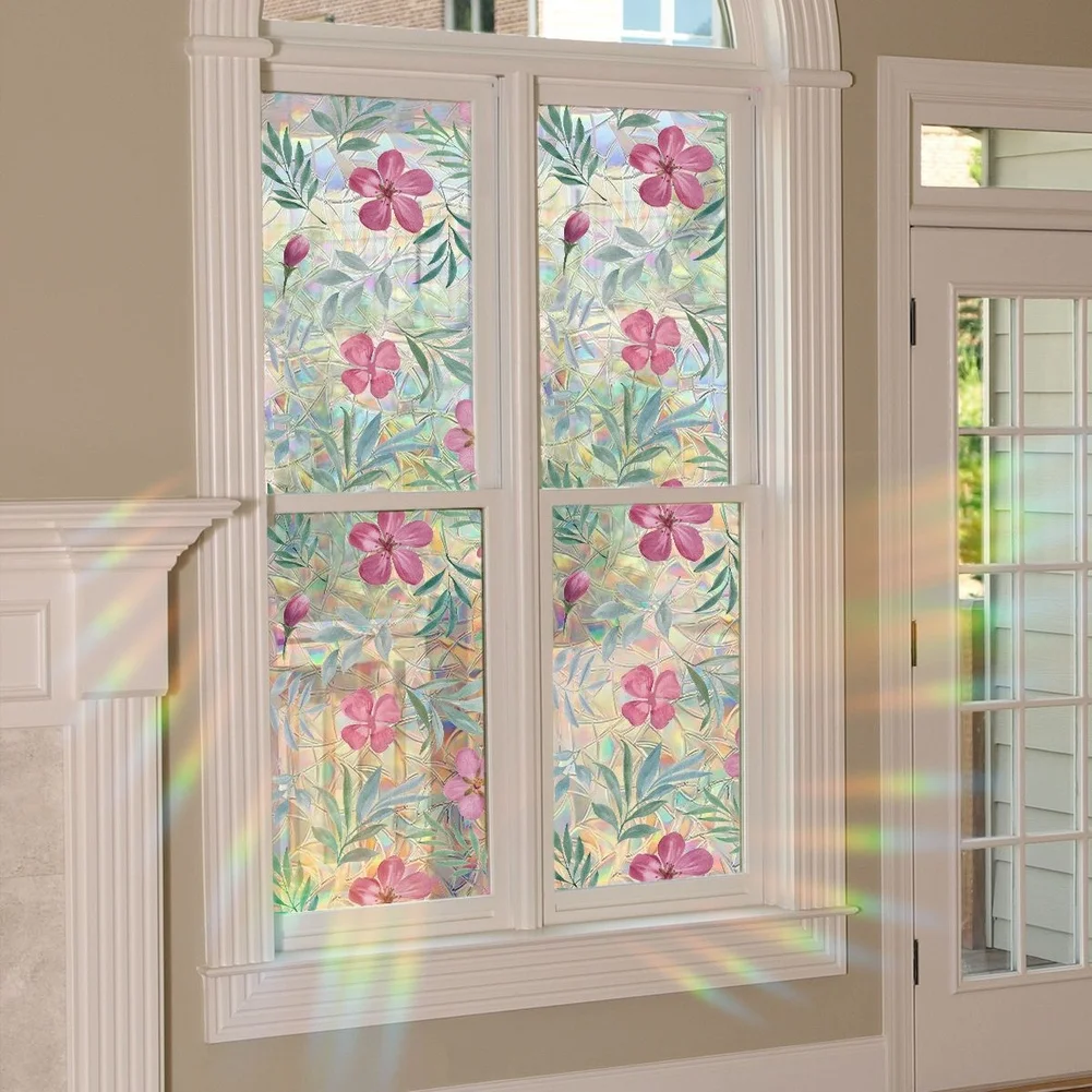 Colorful Floral Window Film Sun Blocking Privacy Glass Sticker For Home Bathroom Door Partition PVC Wall Decal 45x100cm