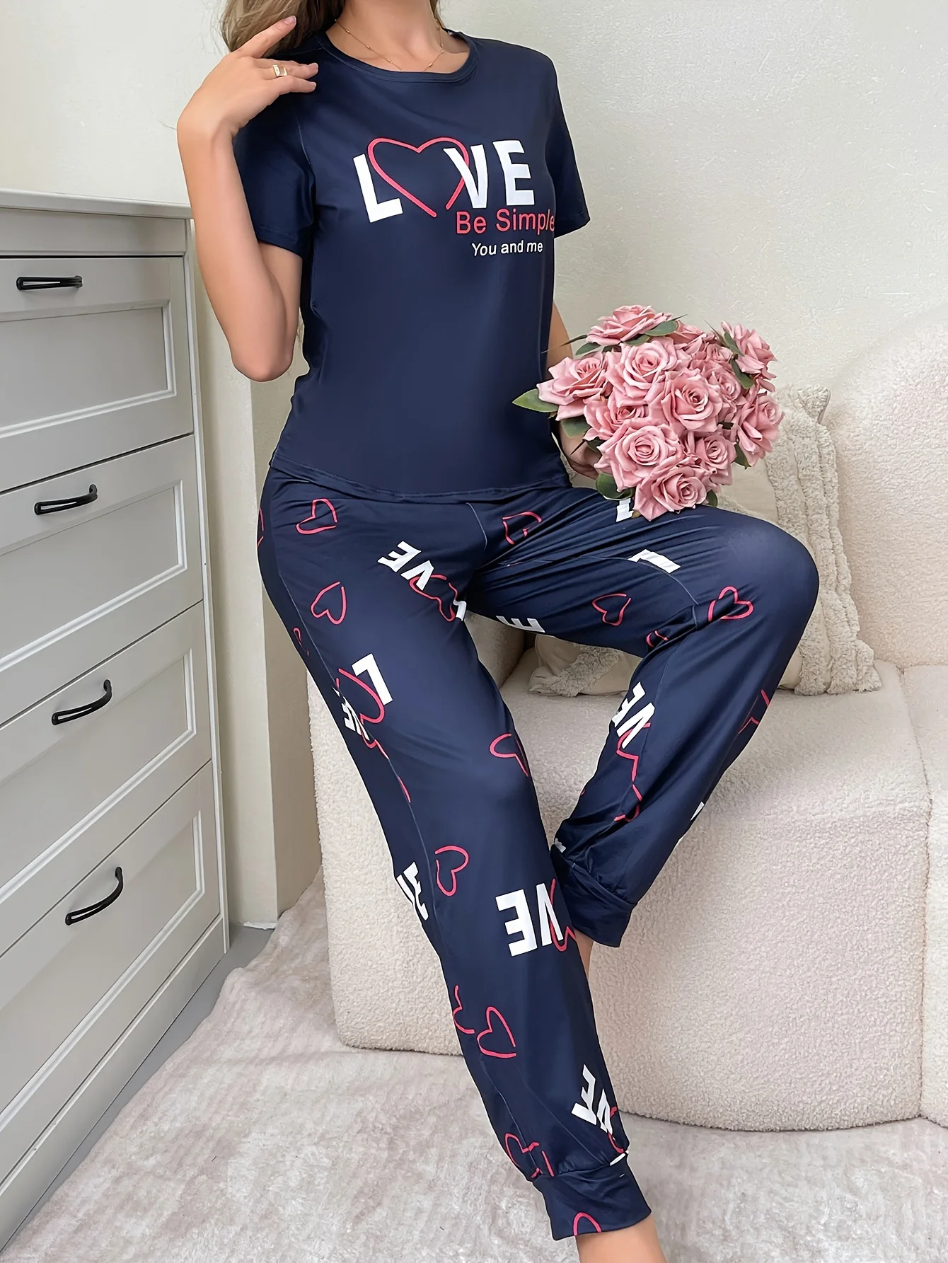 Women\'s new style comfortable pajamas trousers short-sleeved two-piece casual home wear