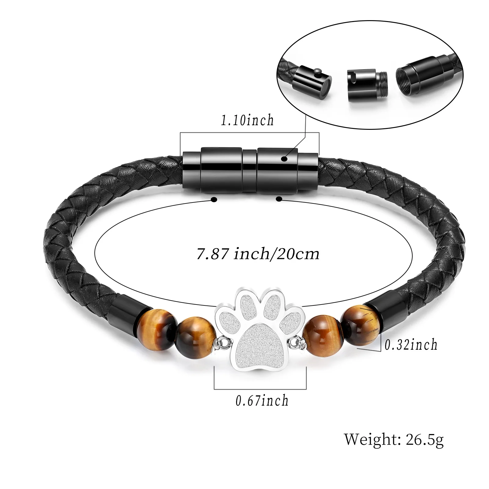 Cremation Jewelry Lava Stone Memorial Bracelet With Paw Mini Urns for Pet Ashes Keepsake Woman/man Cremation Bangle