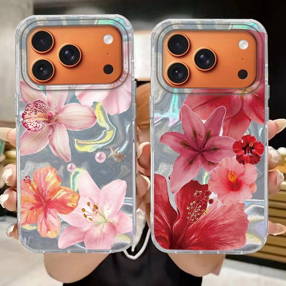 Kirschblüten-Print INS Mädchen Luxus Handyhülle für iPhone 17 Air 16 16e 15 14 13 12 Pro Max 7 8 Plus X XS XR SE 2022 Cover