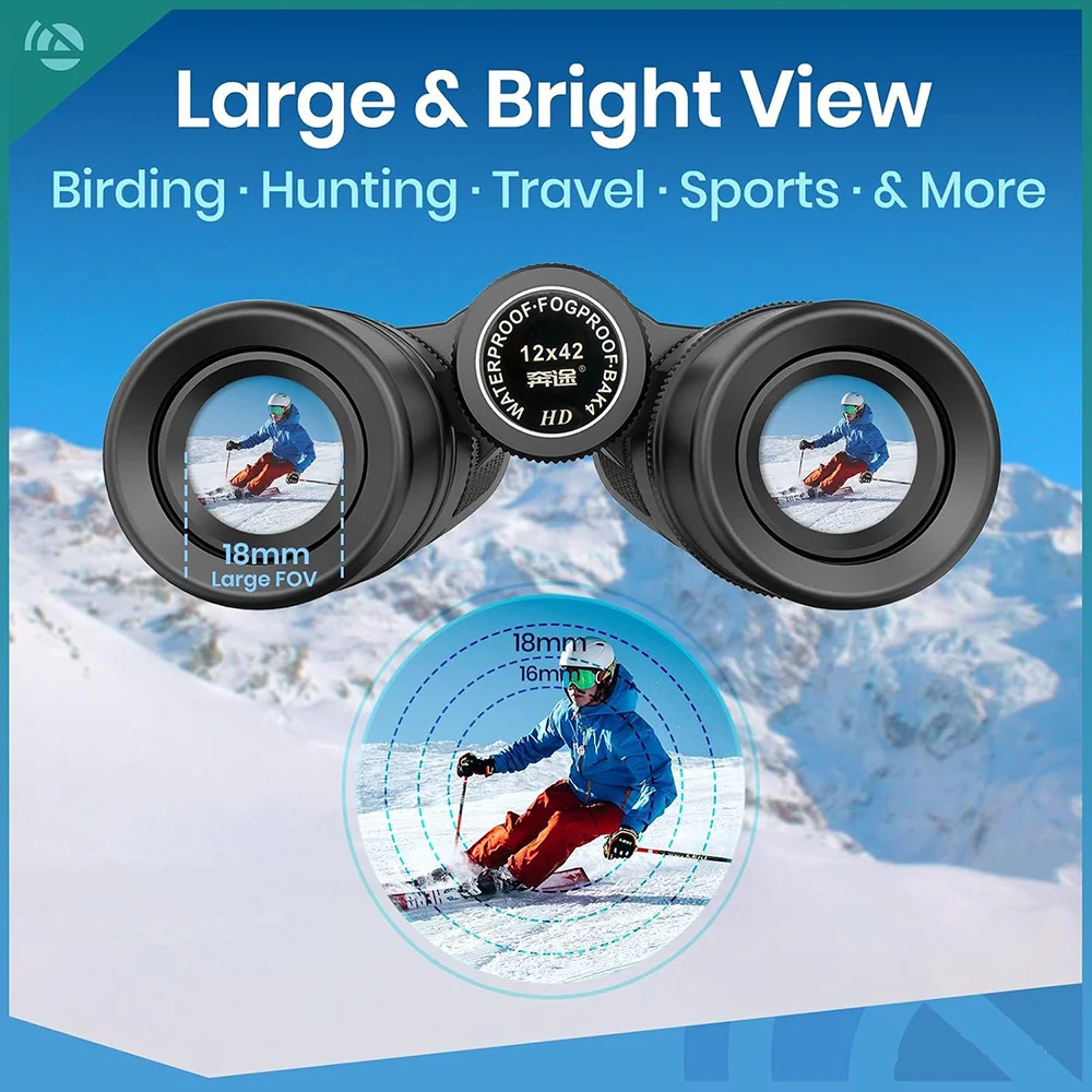 12x42 HD Profi-Fernglas mit HD-Linse, BAK4-Prisma, wasserdichtem Metallgehäuse für Vogelbeobachtung, Jagd, Camping, Reisen und Outdoor-Aktivitäten – Detail 9