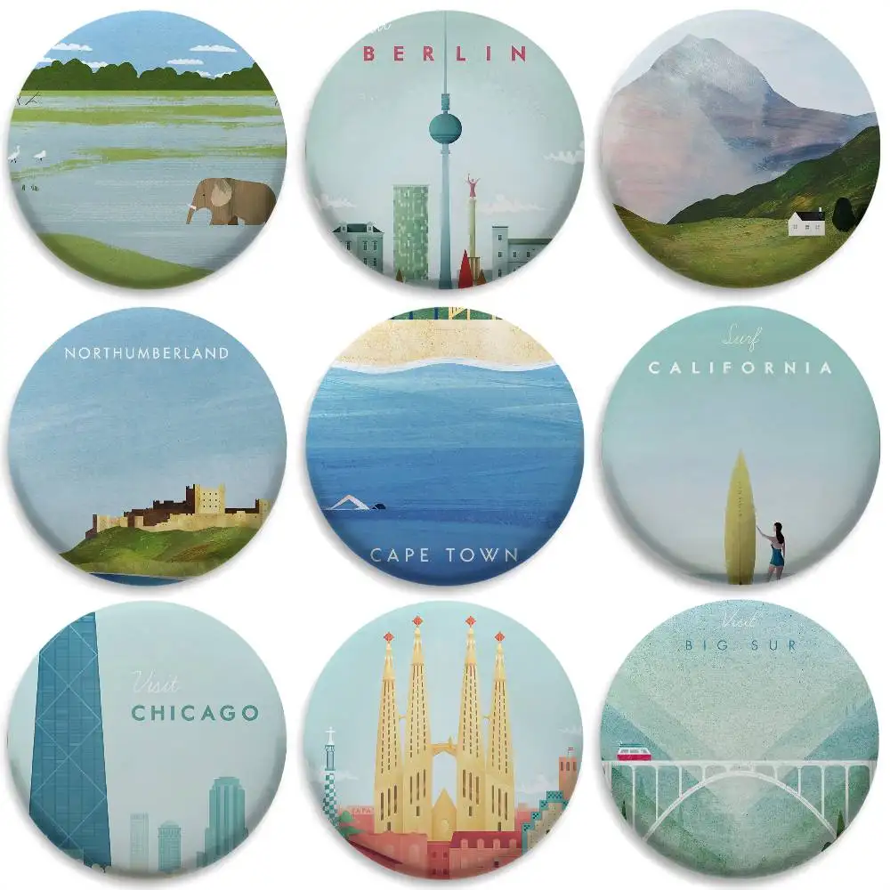 

H-Henry Simple Nature Badges Round Exquisite Badge Brooches Creative Pins For Clothes Hat Backpack Gift Accessories