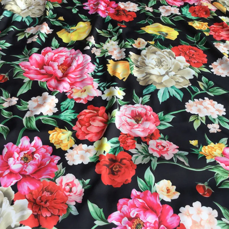 

Красочный пион с принтом цветов, имитирующая шелковую атласную ткань для женского платья, блузки, ткань «сделай сам», швейный материал