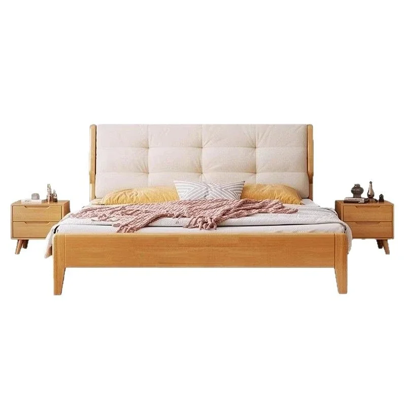 

Nordic solid wood cloud soft bag bed Chinese double soft bag high box storage bed