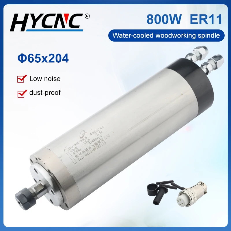 

CNC Spindle Motor Water Cooled Spindle 800W 220V ER11 Collet Φ65x204 4 Bearings Used For CNC Router Engraving Drilling