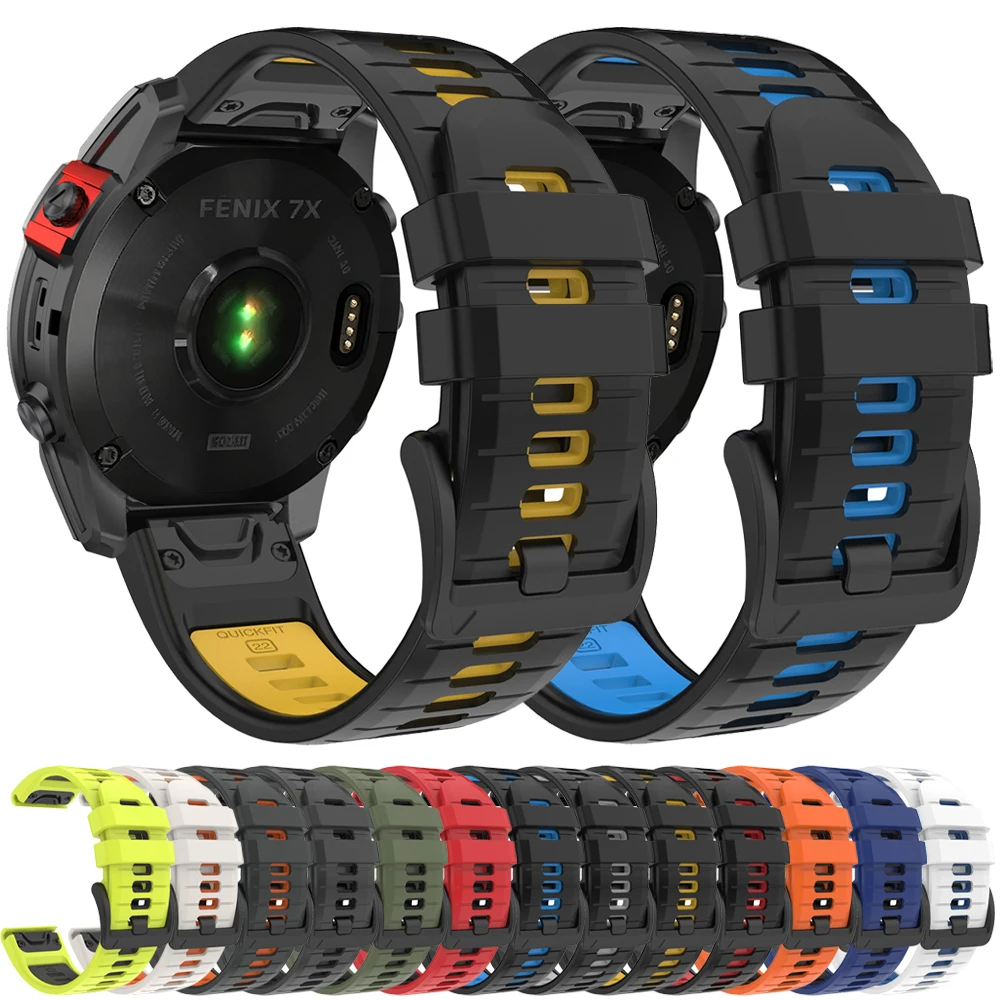 Two-Tone Silicone Strap For Garmin Fenix 8 Pro E 7X 7/Epix Pro Gen 2 51mm 47mm/Tactix8 QuickFit 26mm 22mm Watch Band Accessories