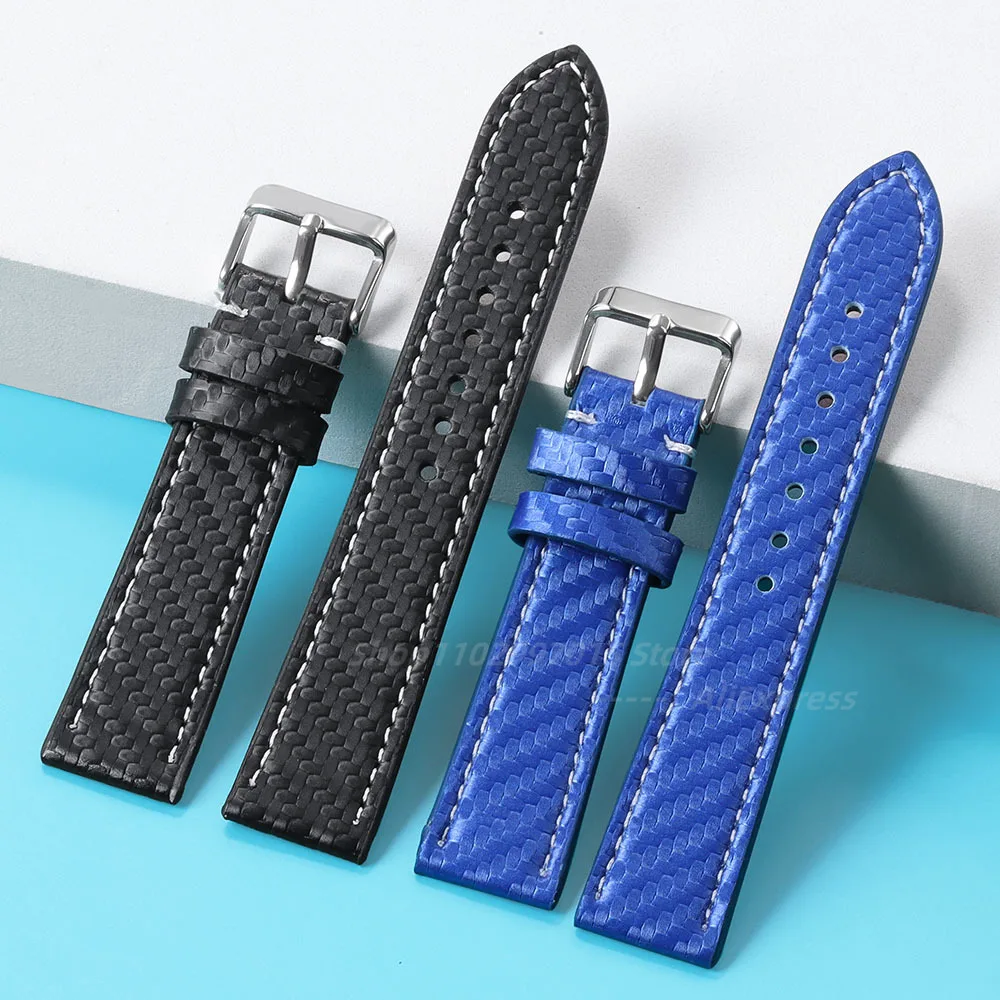 Carbon Fiber Genuine Leather Watch Band 18mm 20mm 22mm 24mm Carbonfiber Grain Bracelet Watch Strap for Samsung for Huawei