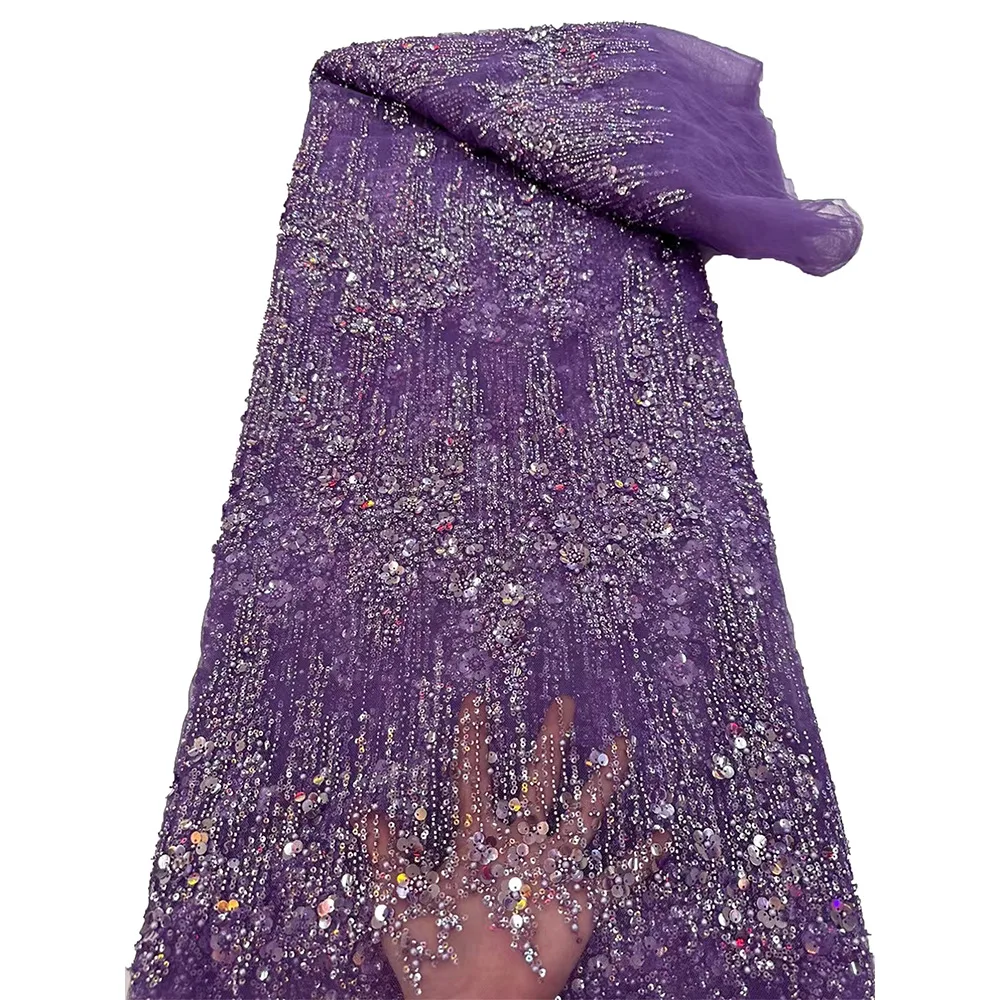 

European and American Lace Handmade Bead Fabric Wedding Dress Evening Dress Embroidery Fabric Sequined Bead Tube Embroidery Mesh