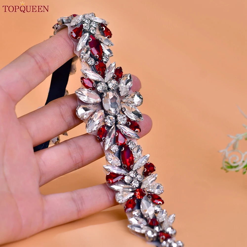 TOPQUEEN Bridal Sash Bridesmaid Belt Full Rhinestone Belt Red Dress Accessories European and American Hot Wedding Belt S122