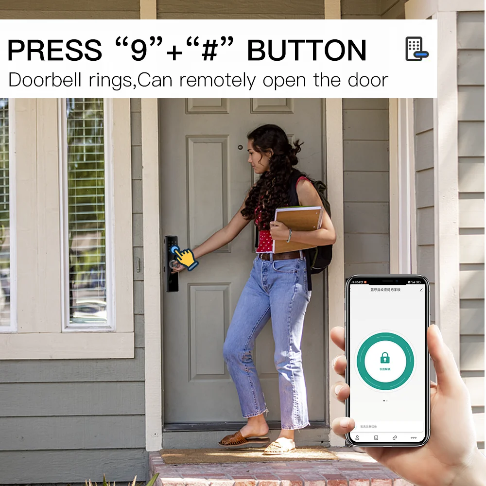 New Tuya App Smart Door Lock Biometric Fingerprint Remote Unlocking Keyless Card Password Lock Electronic Door Lock