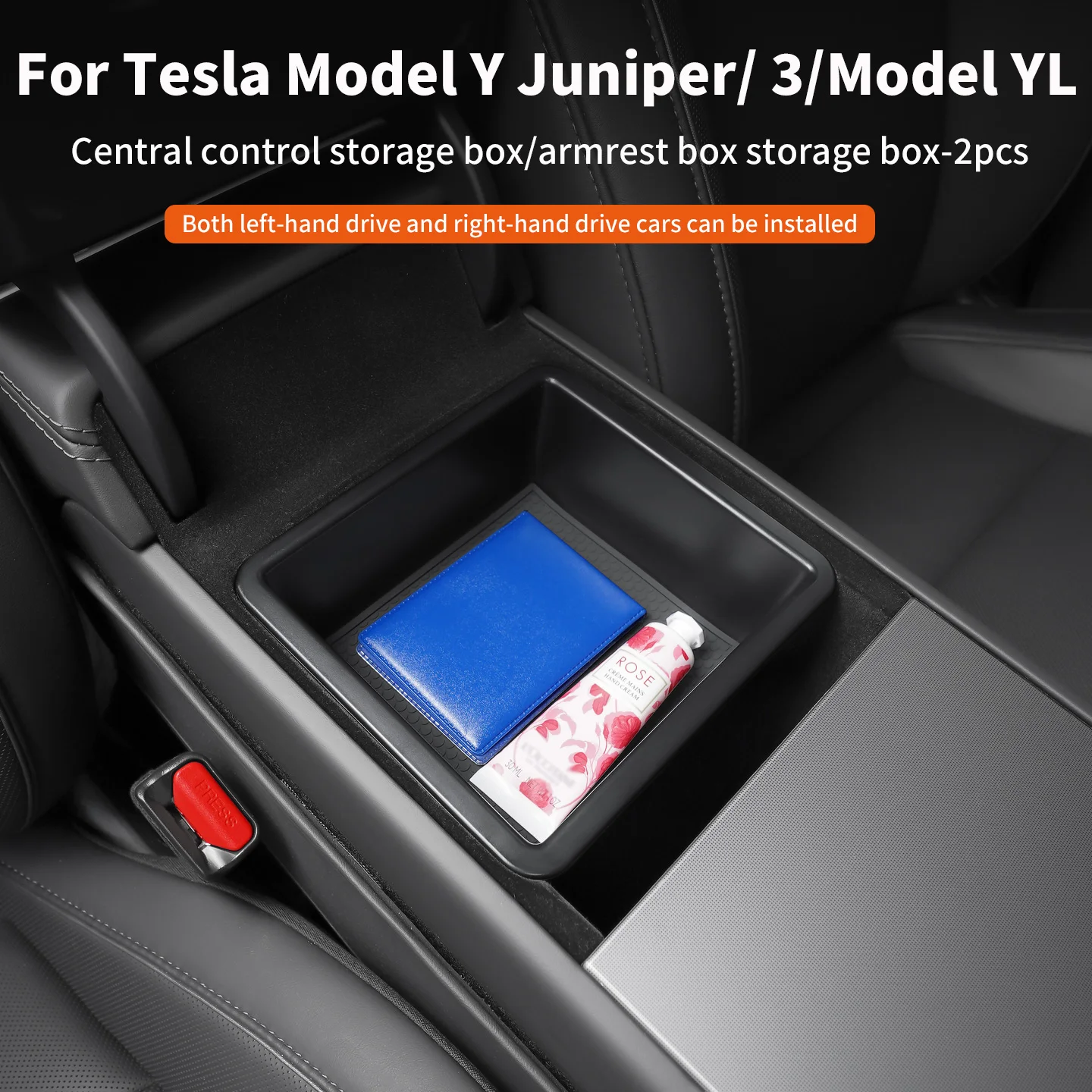 For Tesla Model Y Juniper/6-seater Model YL Center Console Storage Box, Model 3 Highland Center Armrest Storage Box, 2pcs