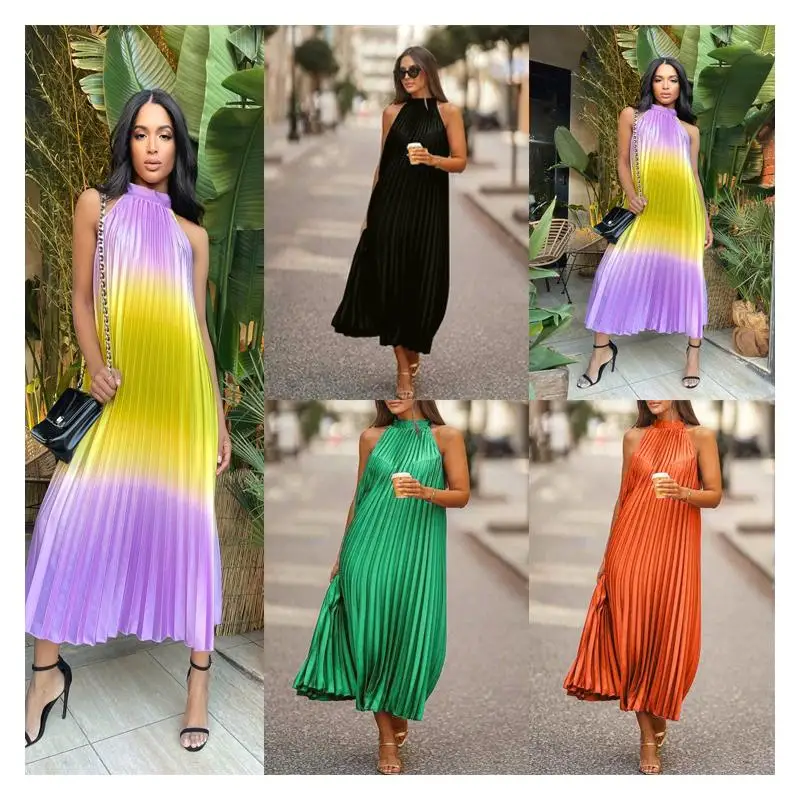 Femmes Svel bicolore rue Sle a-ligne Dr décontracté adual coloration taille ample polies T-shirt tissu jupe Midi