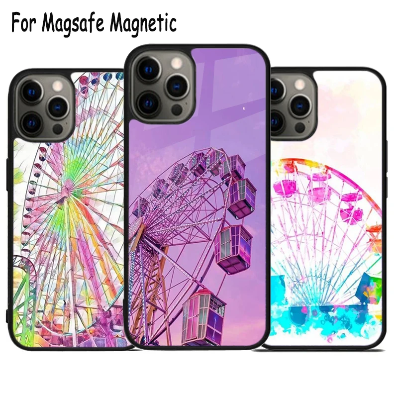 Colorful Ferris Wheel Wireless Charge Magsafe Phone Case For iPhone 15 16 14 13 11 12 Pro Max Plus Magnetic Bumper Cover