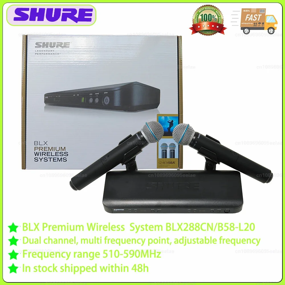 Original SHURE BLX288 BETA58A 2 Vocal Super Cardioid Dynamic Handheld Wireless Microphones Professional Wireless System