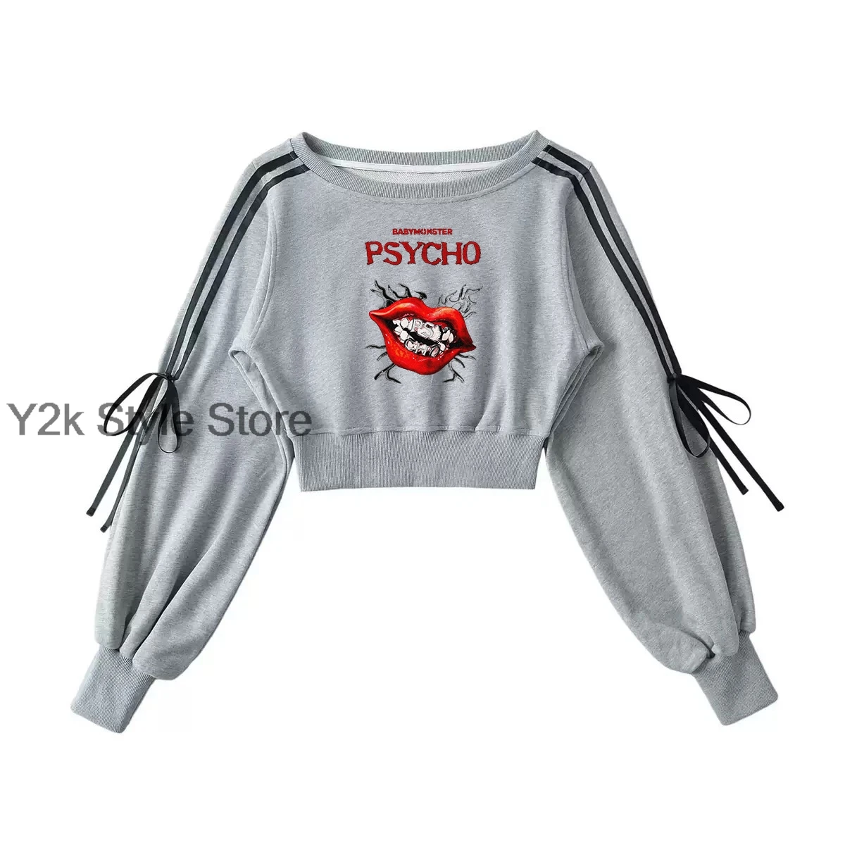 

Толстовки Babymonster PSYCHO kpop в американскую полоску, 100% хлопок, женская новая толстовка на одно плечо, концертная одежда в одном стиле y2k