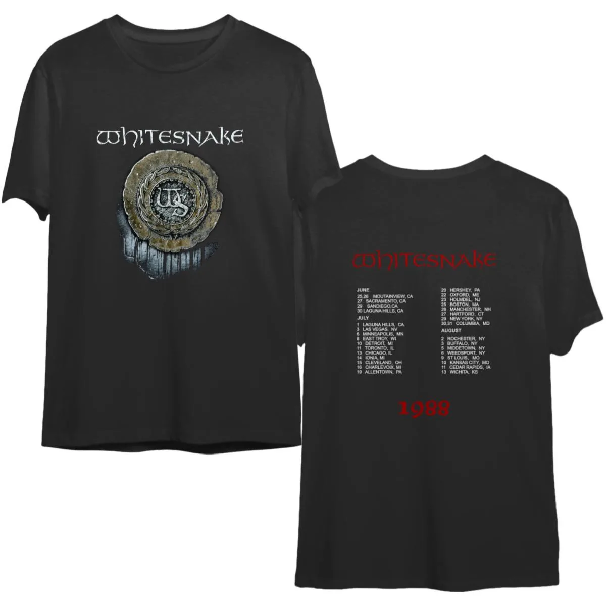 Vintage 1988 Whitesnake Rock Concert Tour T-Shirt, Whitesnake T-Shirt