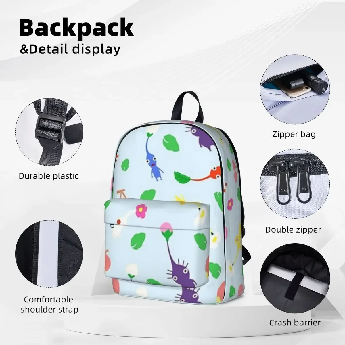 Cute Pikmin Pattern Blue Woman Backpacks Boys Girls Bookbag Casual Children School Bags Portability Travel Rucksack Shoulder Bag