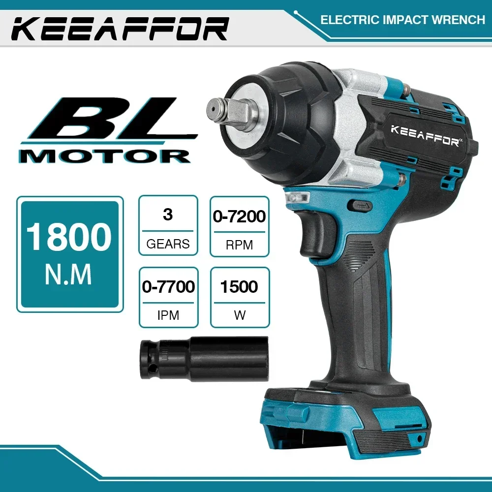 

KEEAFFOR 1800N.M Torque Brushless Electric Impact Wrench 1/2 Inch Cordless Electric Wrench Power Tools For Makita 18V Battery