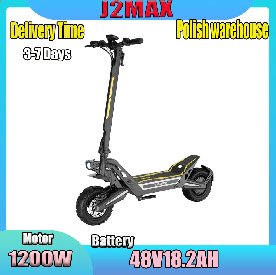 Hulajnogi elektryczne FREEBOY J2MAX, silnik 1200W, bateria 48V18.2ah, podwójny układ hamulcowy z hamulcami tarczowymi, składane hulajnogi, opony 11 cali.