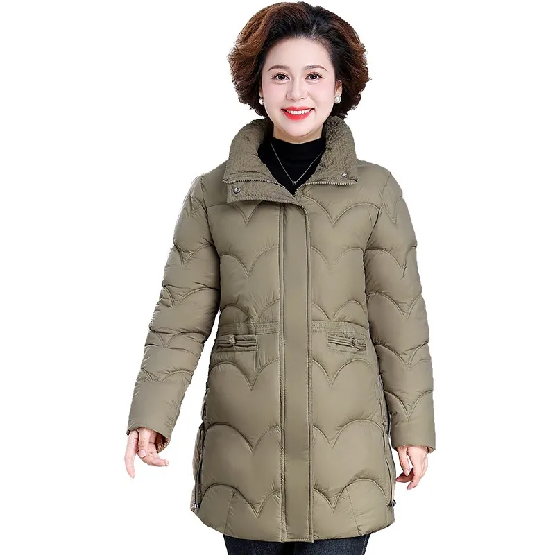 

Middle Aged Women's Winter Jackets Casual Thick Warm Long Parkas Elegant Quilted Padded Coat for Women Overcoat