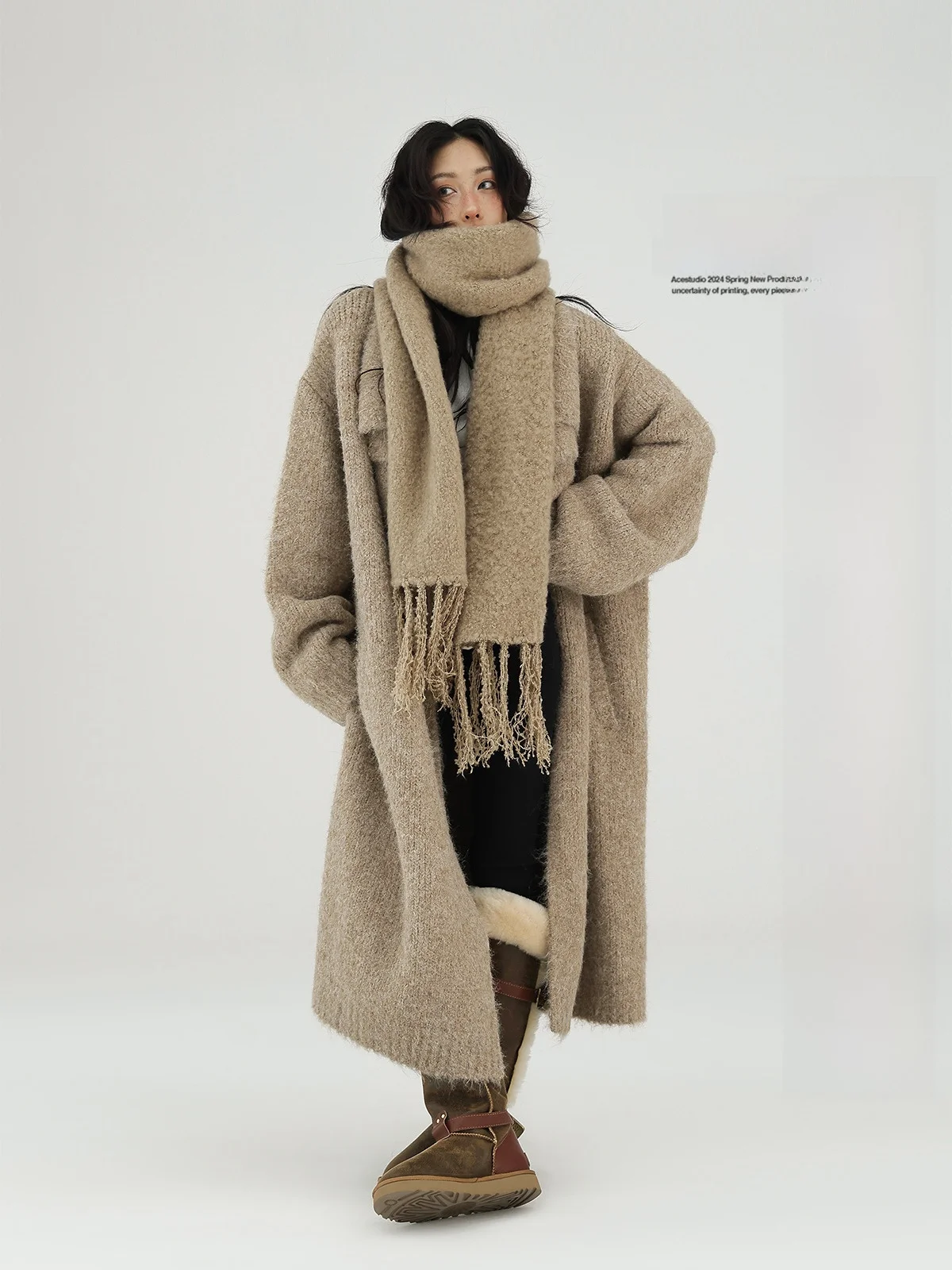 

Acestudios American Lazy Sle Long Knitted Sweater Cardigan Coat Women Winter Faion V-ne Slim Fit Polyester Nylon Wool B...