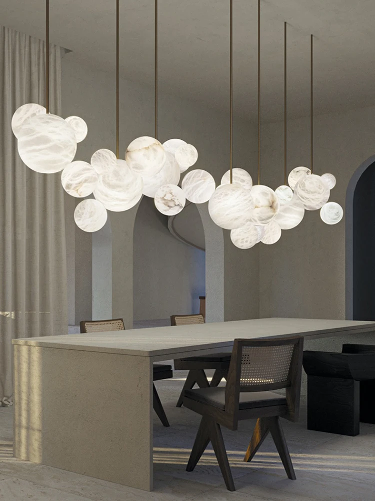 Happy Marble Life Home Deco LED Chandelier Lustre Alabaster Suspension Luminaire Lampen Hanging Light For Dinning Room