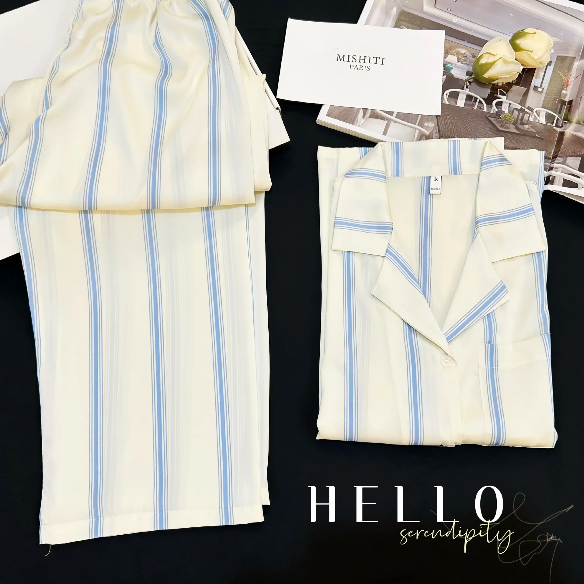 

Blue White Stripes Pajamas Women's XL Large Size Cardigan Long-sleeved Trousers 2PCS Set Soft Home Clothes Sleepwear Nightwear