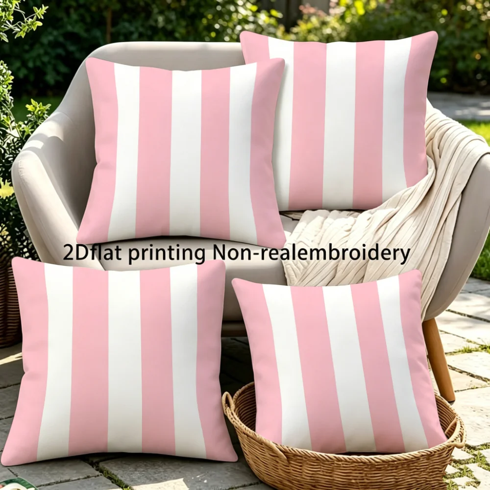 1PC Throw Pillow Cover,Pink White Vertical Stripe Print,Minimalist Modern Style,For Sofa Bedroom Couch Home Decor