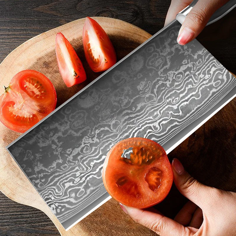 7.7 Inch Chinese Chef Knife 67-Layers Damascus VG10 Steel Blade Wood Handle Sharp Slicing Cleaver Kitchen Knives Cooking Tools