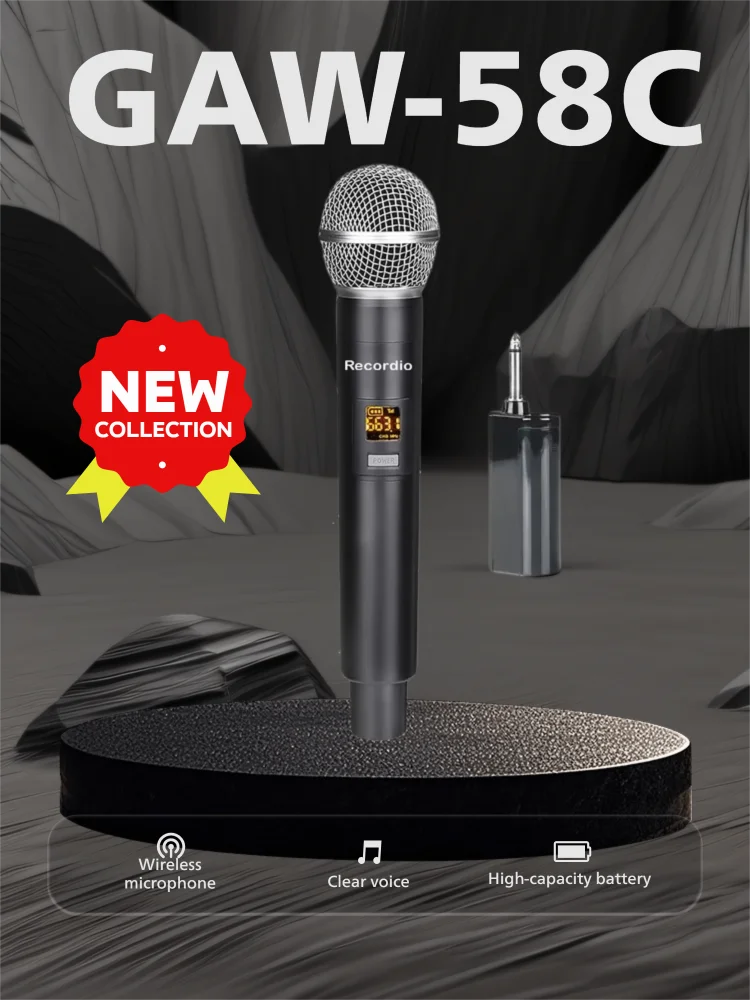 

GAW-58C Wireless UHF Metal Mic Karaoke Speaker Performance Outdoor Audio DJ Singing KTV Conference With Receiver Mics