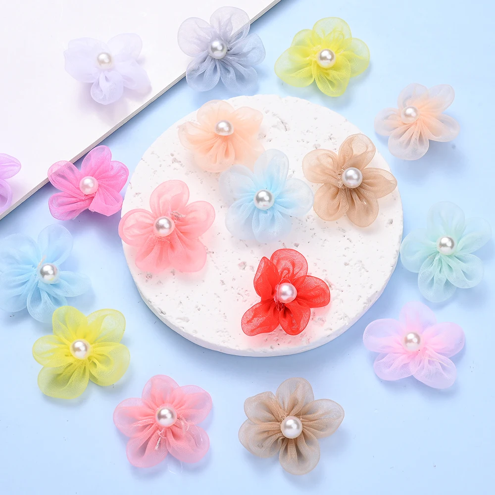 iYOE 10 Stück 23 mm Polyester, bunte 5-Blütenblätter, Blumenimitation, Perlenblumen, zum Verzieren, DIY, Nähen, Hochzeitsdekoration, Bastelbedarf