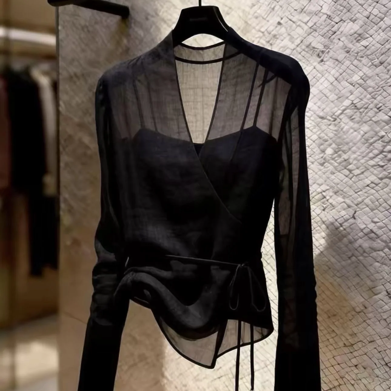 

Elegant Long Sleeve Women's Shirt V-Neck Transparent Fashion Top Breathable Comfortable Polyester Commute Style Summer 2026
