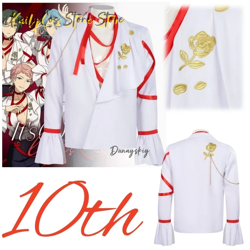 

Anime Regal Stage Style 10th Anniv Cosplay Shirt White Top W/ Red Ribbon+Gold Rose Embroidery | Replicates Character Look