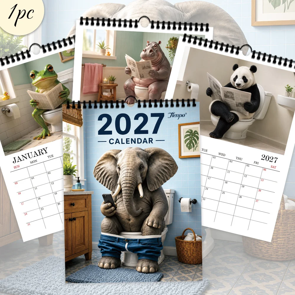 1pc 2027 Toilet Animal Bathroom Art Wall Calendar,12-Month Monthly Planner,Perfect Gift For Back-to-School, Christmas,New Year