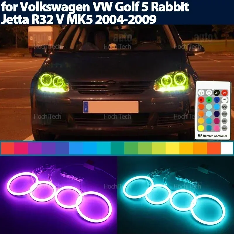

16 Colors Ultra Bright RGB Cotton Angel Eyes Kit Ring for Volkswagen VW Golf 5 Rabbit Jetta R32 V MK5 2004-2009 Remote Control