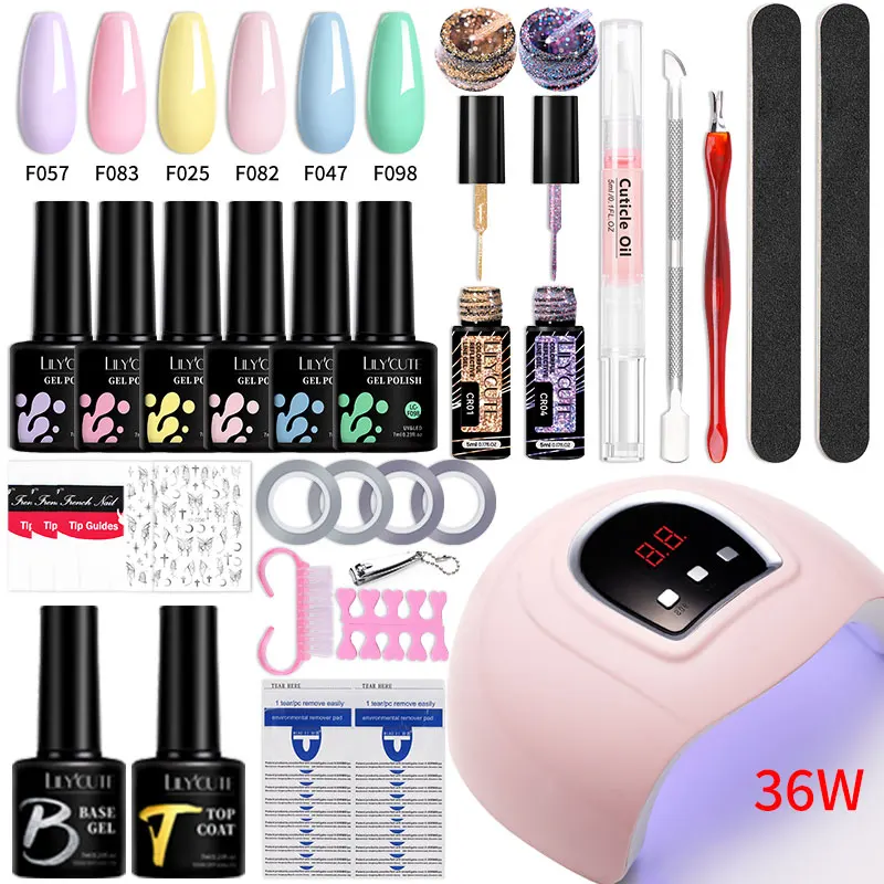 

LILYCUTE Manicure Set Color Gel Nail Polish Kit With UV LED Lamp Dryer Professionals Semi Permanent All For Nail Art Tools Kit