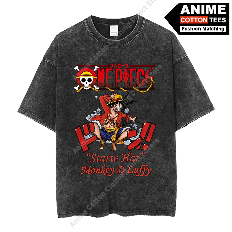 

Anime ONE PIECE - Monkey D Luffy Print T Shirt Harajuku Hip Hop Street Men Women Casual Short Sleeve Cotton Vintage Loose Tees